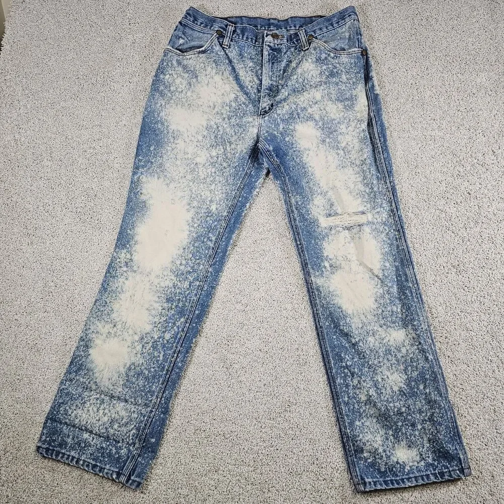 VTG Wrangler 912PW Bleach Splatter Custom Denim Jeans‎ 34x29 Distressed 70s 80s